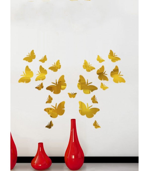 20Pcs Wall Mounted Acrylic Stickers Set Solid Butterfly Shaped Wall Decor