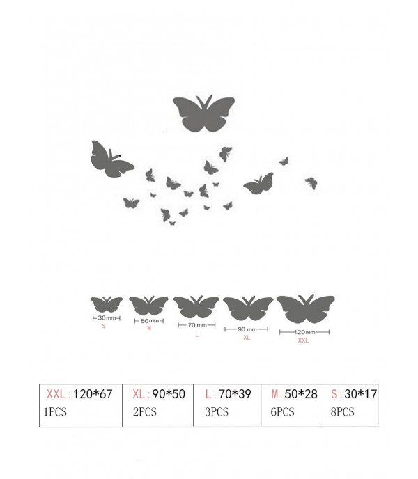 20Pcs Wall Mounted Acrylic Stickers Set Solid Butterfly Shaped Wall Decor