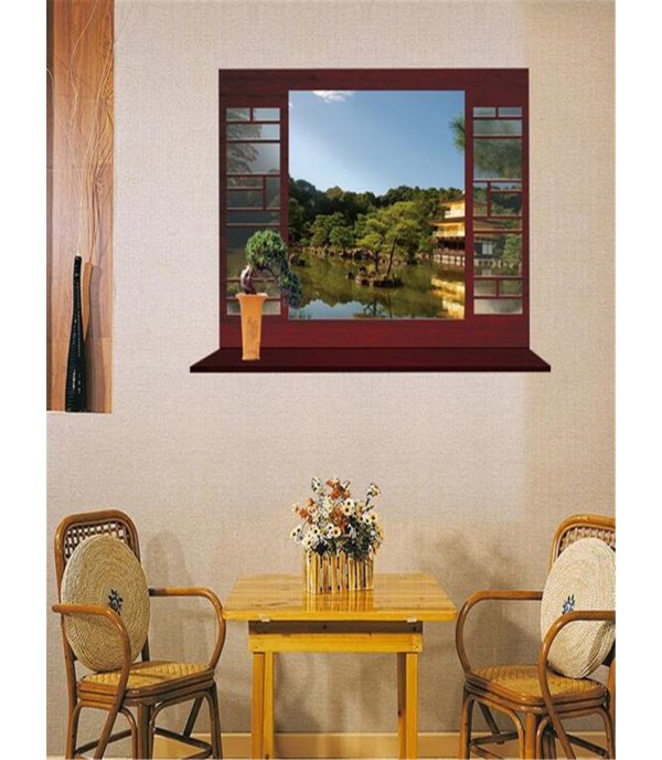 Wall Sticker Creative Chinese Style 3D Window Lake Decorative Removable Sticker