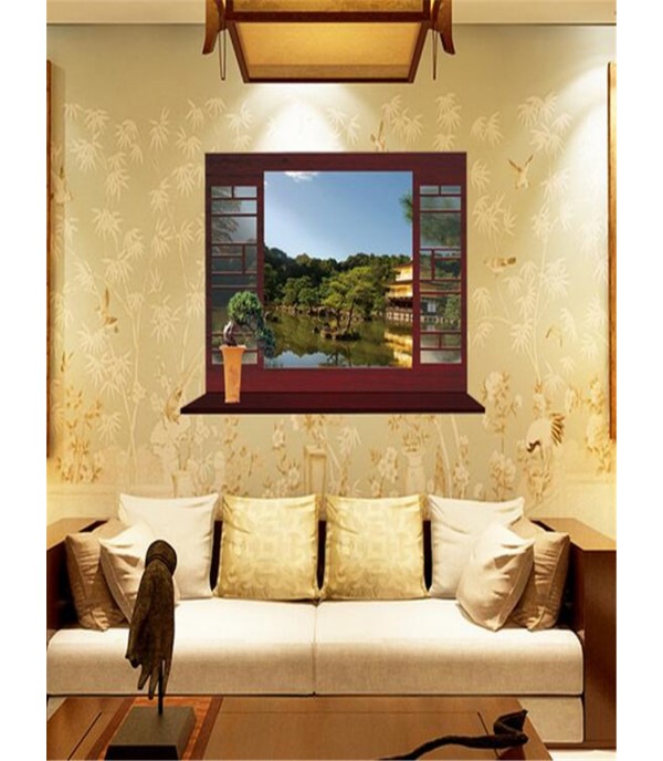 Wall Sticker Creative Chinese Style 3D Window Lake Decorative Removable Sticker