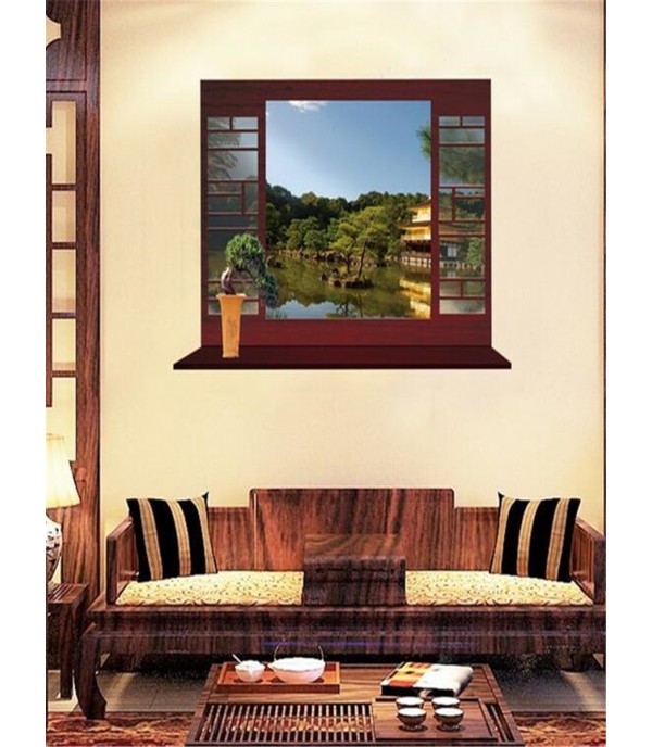 Wall Sticker Creative Chinese Style 3D Window Lake Decorative Removable Sticker