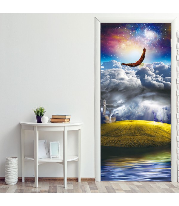 Door Sticker Creative Flying Eagle and Mountains Pattern Home Decoration Sticker