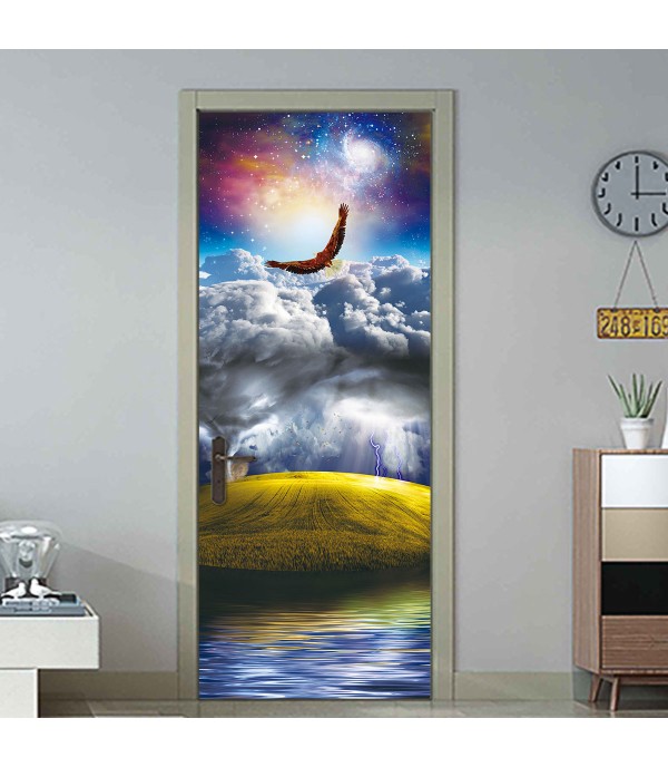 Door Sticker Creative Flying Eagle and Mountains Pattern Home Decoration Sticker