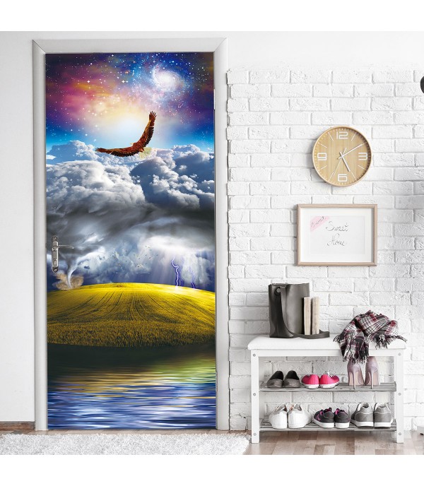 Door Sticker Creative Flying Eagle and Mountains Pattern Home Decoration Sticker