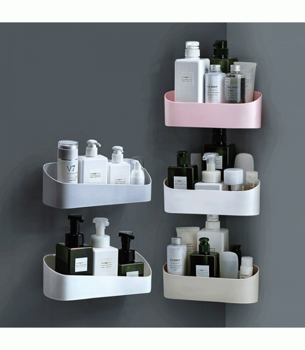 One Piece Wall Shelf Solid Color Strong Sticky Bathroom Organizer