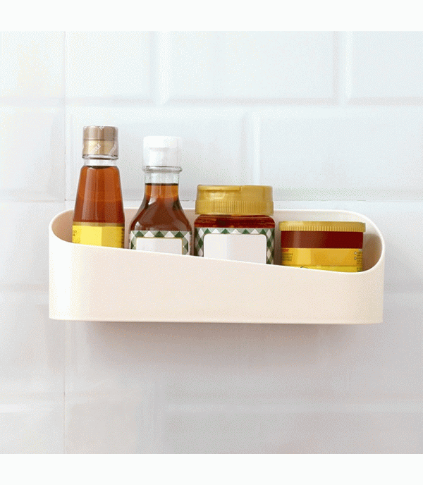 One Piece Wall Shelf Solid Color Strong Sticky Bathroom Organizer