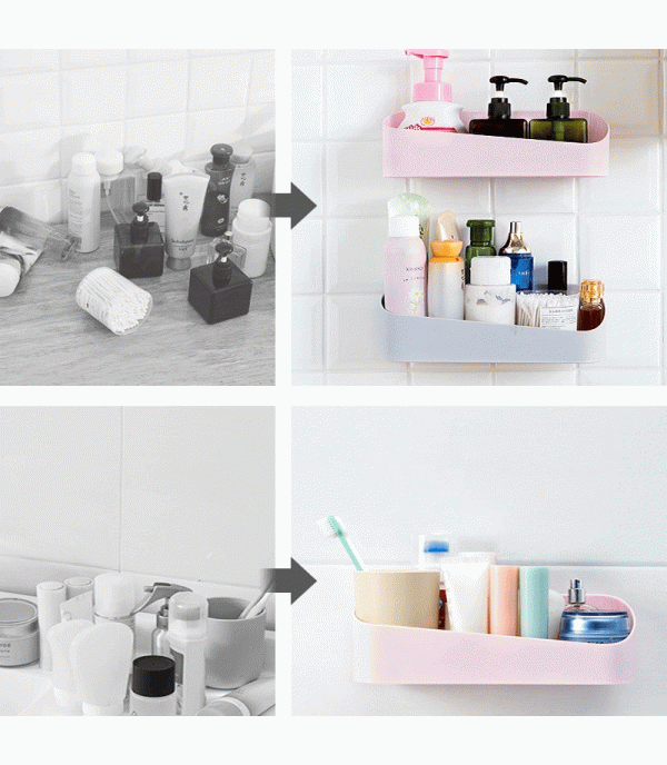 One Piece Wall Shelf Solid Color Strong Sticky Bathroom Organizer