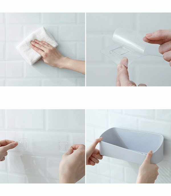 One Piece Wall Shelf Solid Color Strong Sticky Bathroom Organizer