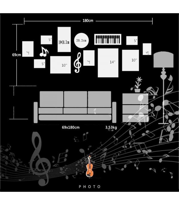 Music Element Themed Photo Wall Modern Solid Wood Pictures Home Wall Decoration