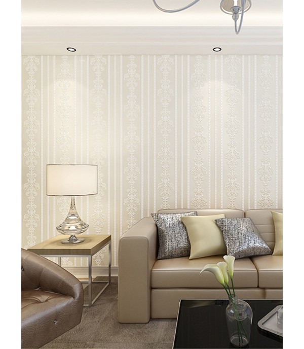 Bedroom Wall Paper European Style 3D Vertical Stripes Non-woven Wallpaper