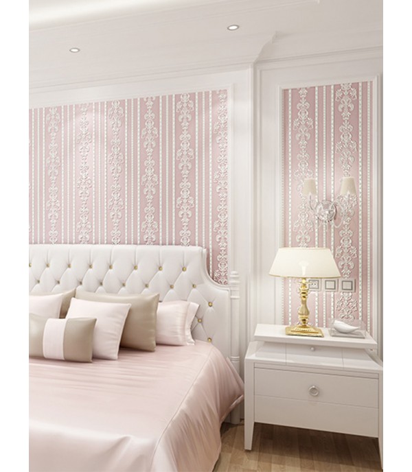 Bedroom Wall Paper European Style 3D Vertical Stripes Non-woven Wallpaper