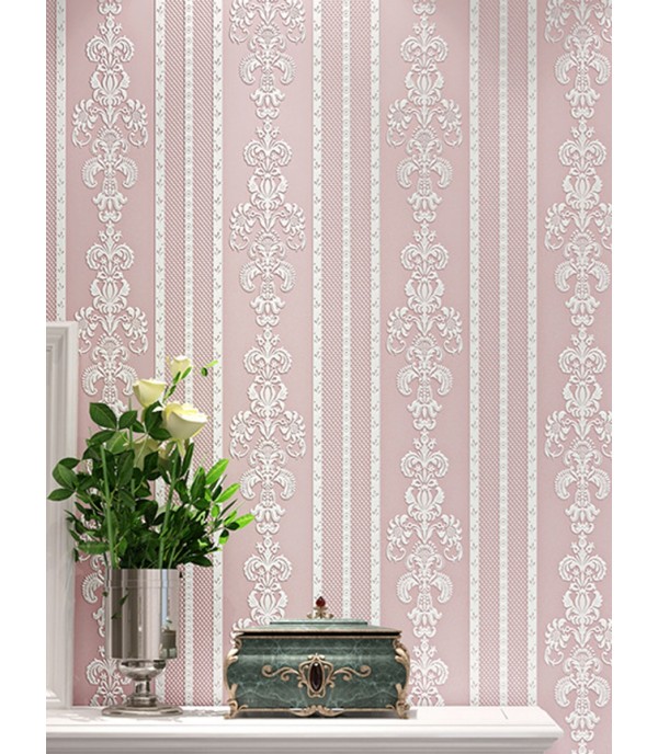 Bedroom Wall Paper European Style 3D Vertical Stripes Non-woven Wallpaper