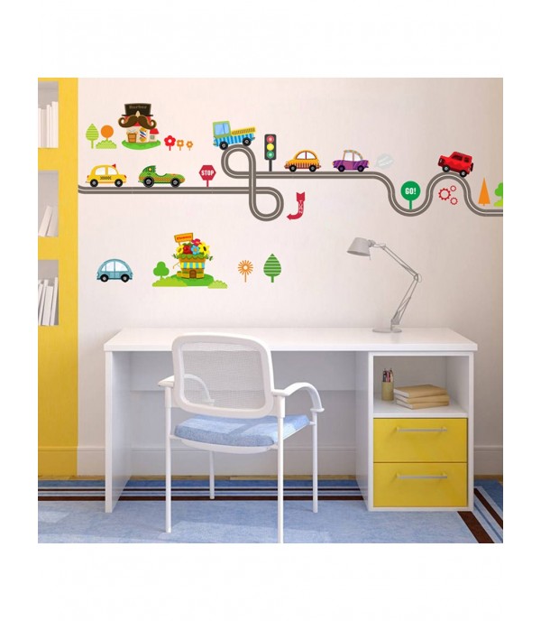 Wall Sticker Cute Cartoon Cars Pattern Colorful Home Decorative Decal