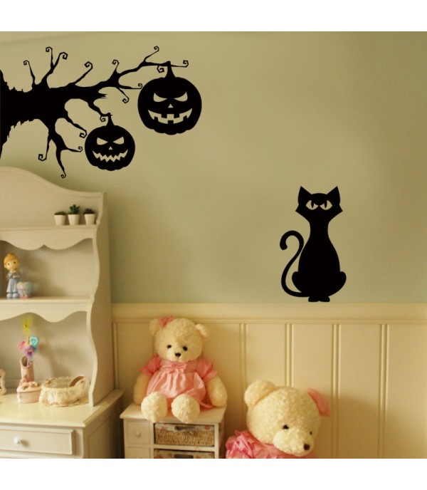 Wall Sticker Cat Pumpkin Pattern Creative Simple Wall Decoration