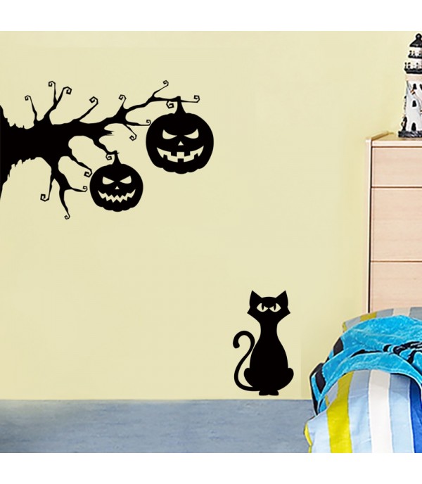 Wall Sticker Cat Pumpkin Pattern Creative Simple Wall Decoration