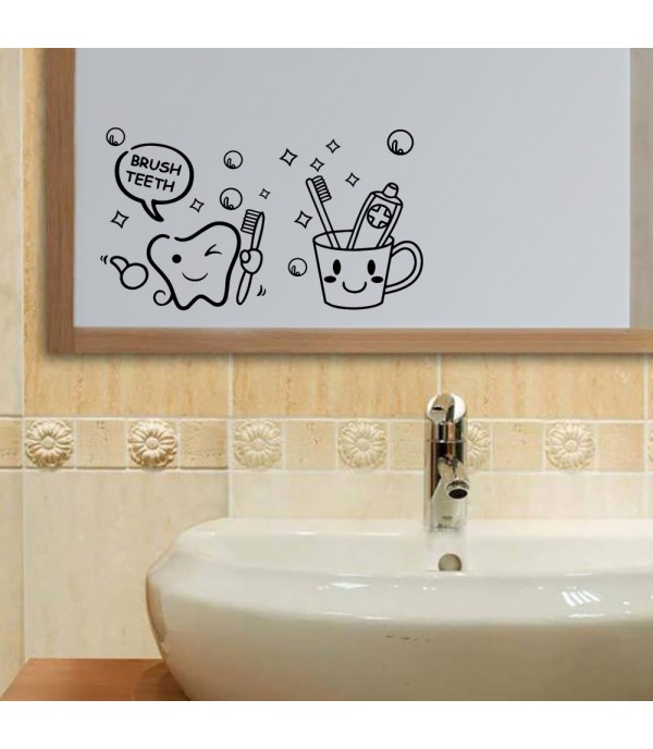 1Pc Wall Sticker Teeth Brush Cup Pattern Bathroom Creative Wall Decor