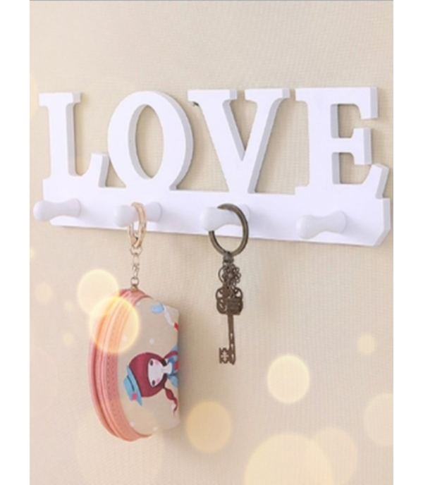 Wall Mounted Decoration Hook Wooden Pastoral Simple Style LOVE Pattern Clothes Hanging Hook