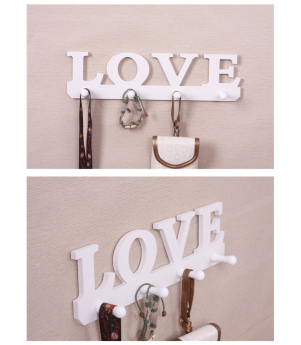 Wall Mounted Decoration Hook Wooden Pastoral Simple Style LOVE Pattern Clothes Hanging Hook