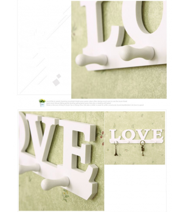 Wall Mounted Decoration Hook Wooden Pastoral Simple Style LOVE Pattern Clothes Hanging Hook