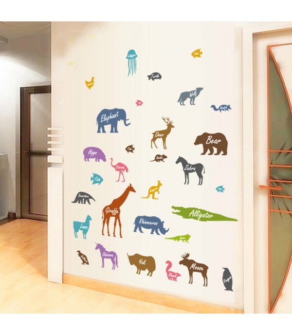 Wall Sticker Cute Animal Pattern Kid's Room Cabinet Refrigerator Wall Decor