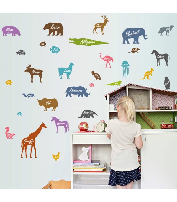 Wall Sticker Cute Animal Pattern Kid's Room Cabinet Refrigerator Wall Decor