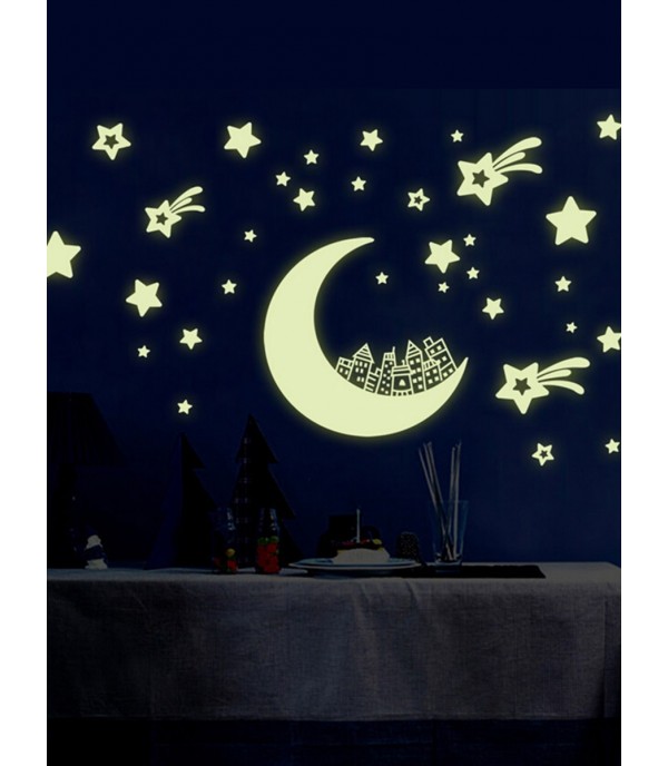 Home Decorative Sticker Stars and Moon Pattern Luminous Wall Decor