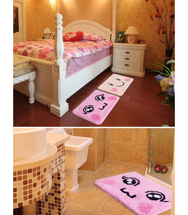 Bath Floor Mat Antiskid Water Absorption Smile Face Pattern Doormat