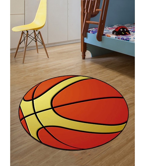 Floor Mat Athletic Style Basketball Shape Round Door Rug