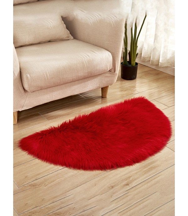 Home Floor Rug Solid Color Semi-circle Shaped Plush Soft Bedroom Mat