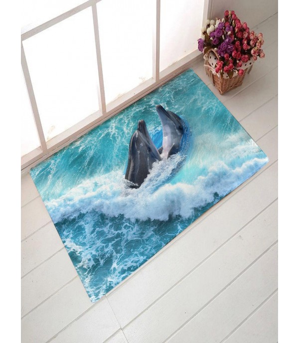 Kitchen Door Mat Cartoon Dolphin Pattern Rectangle Soft Antiskid Floor Rug