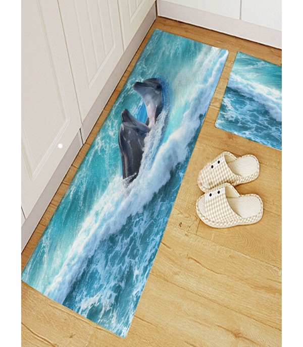 Kitchen Door Mat Cartoon Dolphin Pattern Rectangle Soft Antiskid Floor Rug