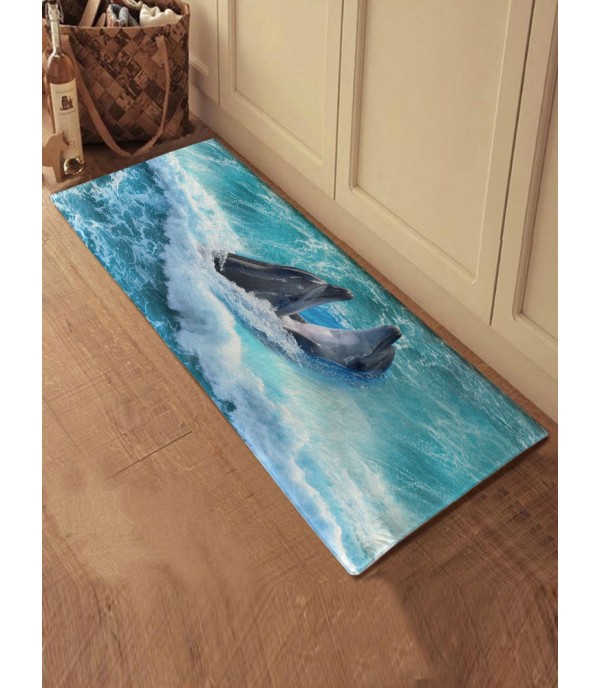 Kitchen Door Mat Cartoon Dolphin Pattern Rectangle Soft Antiskid Floor Rug