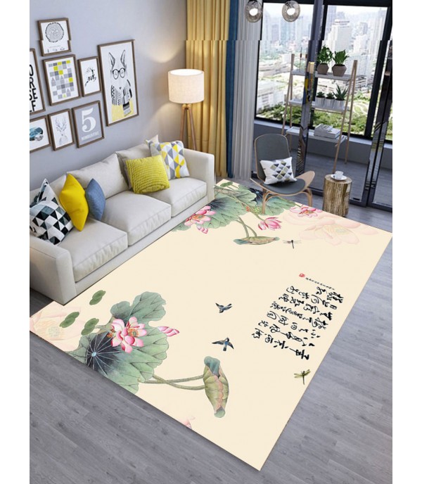 Floor Mat Fresh Simple Lotus Flowers Pattern Supple Anti-slip Door Mat