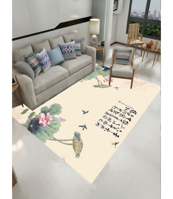 Floor Mat Fresh Simple Lotus Flowers Pattern Supple Anti-slip Door Mat