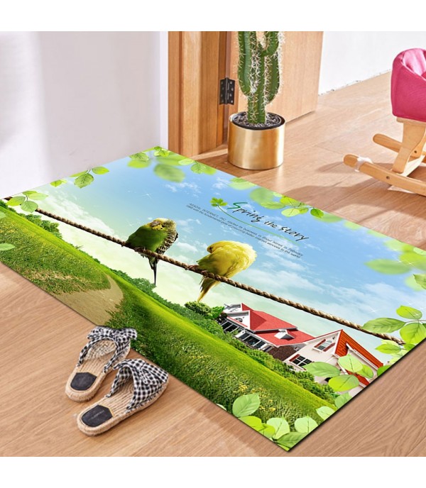 Living Room Floor Mat Two Birds Pattern Rectangle Anti-Slip Door Mat