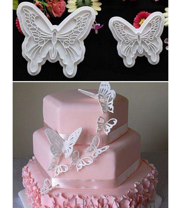 2 Pcs 3D Butterfly Fondant Mold Cake Decorating Cookie Plunger Chocolate Cutters Mold