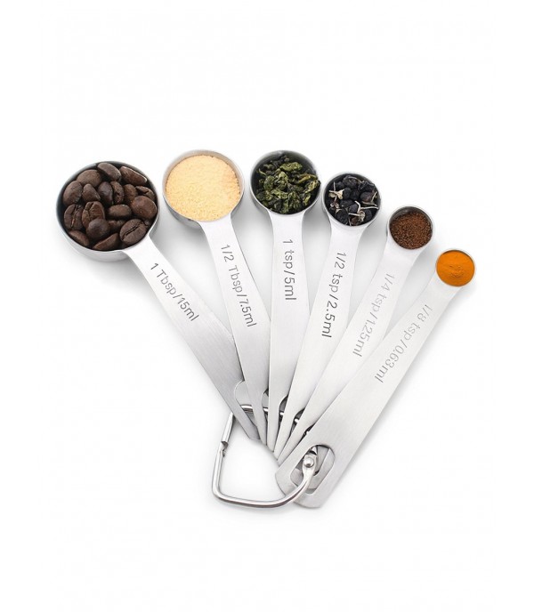 6Pcs Stainless Steel Measuring Spoons Set Measuring Dry and Liquid Ingredients Round Spoons