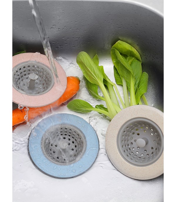 1Pc Strainer Block-Proof Drainpipe Silicone Wheat Straw Colander