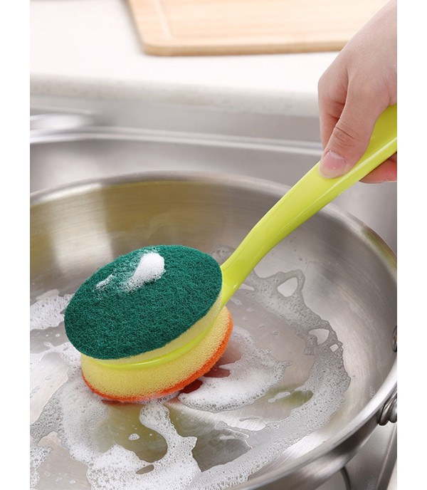 Long Handle Sponge Brush Kitchen Utensil Pan Pot Plates Scouring Pad