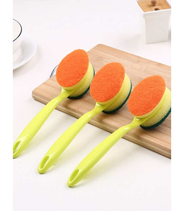 Long Handle Sponge Brush Kitchen Utensil Pan Pot Plates Scouring Pad