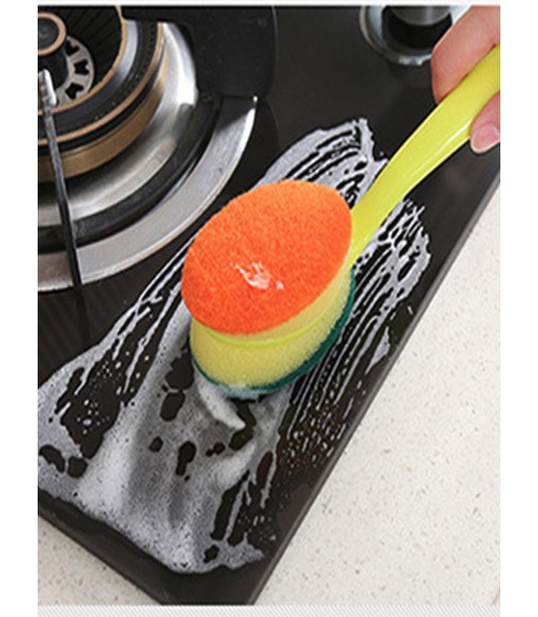 Long Handle Sponge Brush Kitchen Utensil Pan Pot Plates Scouring Pad