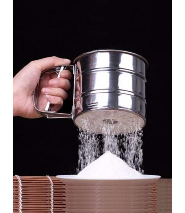 Stainless Mesh Flour Sifter Mechanical Baking Icing Sugar Shaker Sieve Tool